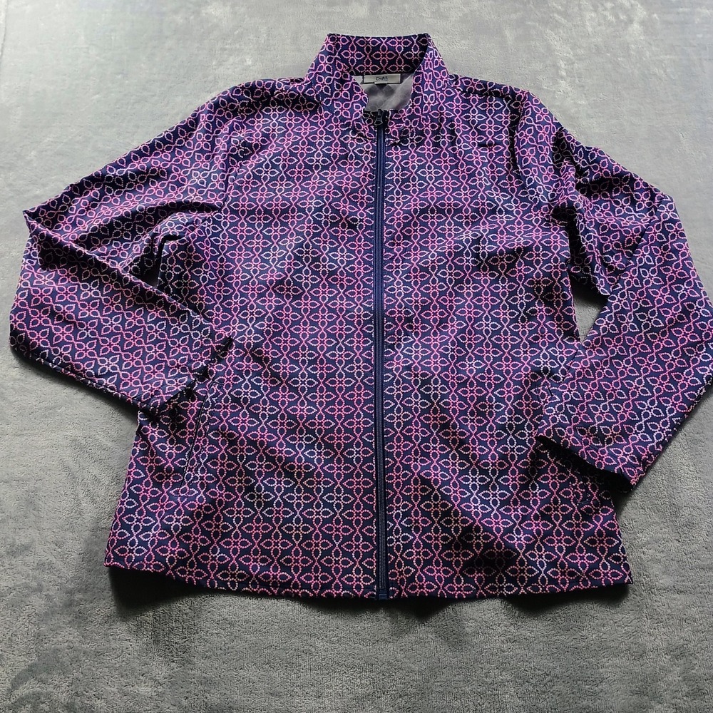 Croft & Barrow Jacket Womens Large Blue Geometric Print Full Zip Windbreaker